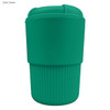A drink bottle in dark green with a ribbed grip and a secure lid, featuring a logo.