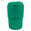 A drink bottle in dark green with a ribbed design and a secure lid, featuring a logo.