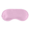 A pink satin sleep eye mask with a smooth finish, featuring a logo on one side.