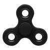 A black fidget spinner featuring three arms, each with a circular cutout, and a central rotating button.