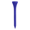 A purple golf tee with a tapered design, featuring a branding logo.