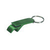 A green bottle opener key ring with a streamlined design and a metal keyring attachment.
