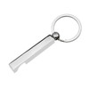A drink bottle opener key ring in silver, featuring a sleek rectangular design and a round keyring attachment.