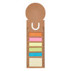 A sticky note pad in brown with a ruler design and colourful sticky notes in pink, orange, blue, green, and yellow.