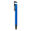 A blue stylus pen with a black clip and tip, featuring a simple design and a smooth finish.