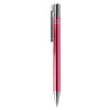 A pink metal pen with a shiny chrome clip and accents. The pen has a sleek, modern design.
