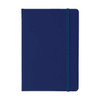 A5 PU notebook in navy blue, featuring a textured cover and an elastic band closure. Includes a logo on the front.