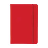 A5 PU notebook in vibrant red with a matching elastic band. Features a smooth cover and a branding logo.