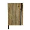 A5 wood-look notebook featuring a natural wood grain design, with a black elastic band and bookmark.