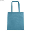 A powder blue non-woven tote bag with long handles and a gusset, featuring a logo.