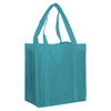 A turquoise non-woven shopping bag with sturdy handles and a simple design, suitable for reusable grocery shopping.