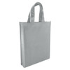 A grey non-woven tote bag with two sturdy handles and a simple design. It features a logo but no text.