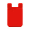 A red mobile phone wallet with a wavy design and a slot for cards, featuring a logo.