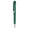 A plastic pen in a rich green colour with a sleek design and a clip. It features a logo on the barrel.