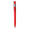 A red plastic pen with a silver clip and tip. The pen features a sleek, modern design.