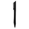 A sleek black plastic pen with a geometric design and a clip. Features a logo on the barrel.