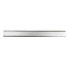 A 30cm aluminium ruler in silver, featuring measurement markings and a logo.