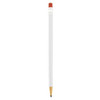 A round mechanical pencil in white with a gold tip and red eraser, featuring a branding logo.