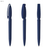 A collection of blue plastic pens, showcasing different angles and featuring a clip and push mechanism.