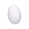 A white stress egg with a smooth, glossy surface. It features a small logo on one side.