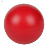 A red stress ball with a smooth, glossy finish and a round shape. The product features a logo.