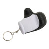 A black and white stress glove key ring attached to a metal chain. It features a glove design.