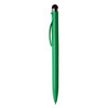 A green stylus pen with a sleek plastic design and a clip. It features a black tip and a metallic accent.