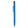 A stylus pen in vibrant blue with a plastic finish and a clip. It features a black tip for touchscreens.