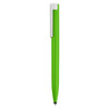A green stylus pen with a white clip and a sleek design. It features a logo on the body.