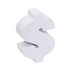 A white stress dollar sign shaped product with a smooth finish, designed for relaxation and fun.