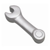 A silver stress spanner shaped like a wrench, featuring a round detailing at one end and an open end at the other.