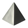 A stress pyramid in a metallic grey finish with a smooth surface, offering a fun shape for stress relief.