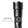 A black outdoor torch with a textured grip and a battery percentage indicator displaying three levels.
