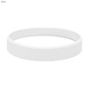 A white silicone wristband with a smooth finish and a simple design, featuring a logo.
