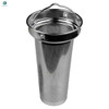 A stainless steel mesh filter with a handle, designed for use in drinkware. It features a shiny finish and fine mesh.