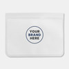 A transparent, white PEVA reusable food storage bag with a circular logo area.