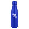 A drink bottle in blue with a sleek design and a logo on the front.