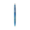 A blue Eco Clear Clics pen with a transparent barrel and silver clip, featuring a logo.