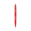 A red Eco Clear Clics pen with a transparent barrel and a logo on the side.