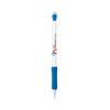 A blue and white Matic Grip Pencil with a rubber grip and a logo on the barrel.