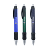 A set of three Widebody Chrome Grip Pens in blue, green, and navy, each featuring a logo.
