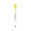 A two-sided pen with a yellow cap and a fine tip, featuring a logo on its body.