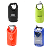 Four 2.5L dry bags in black, yellow, orange, and blue, featuring various logos and a transparent compartment.