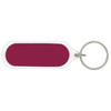 A maroon oval acrylic keychain with a silver keyring, featuring a blank surface for custom designs.