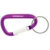 A purple 60mm carabiner with a silver keyring and a logo.