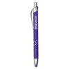 A metal pen in a vibrant purple colour, featuring a clip and a branded logo.
