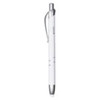 A white metal pen featuring a silver clip and a sleek design, with a logo on its body.