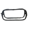 A clear toiletry bag featuring a durable black trim and a transparent design, ideal for travel organisation.