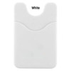 A white phone wallet with a textured finish and a cutout design at the top. It includes a logo.