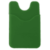 A green silicone phone wallet with a textured top and a logo. It has a sleek, minimalist design.